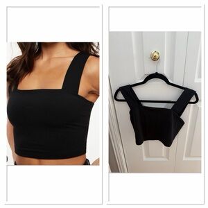 Dynamite Black Square-Neck Crop Tank with Wide Straps